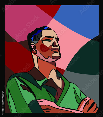 Colorful background, cubism art style, Portrait of Man who made a decision