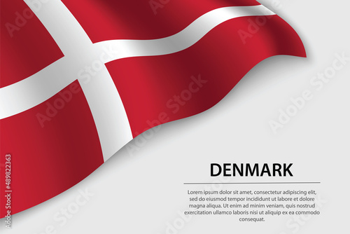 Wave flag of Denmark on white background. Banner or ribbon vector template