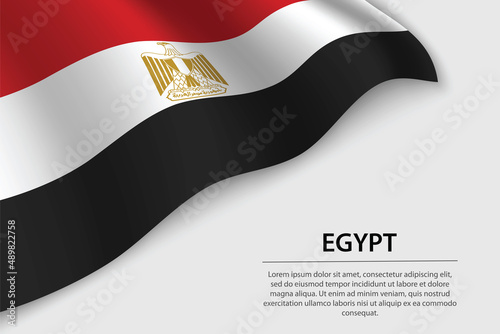 Wave flag of Egypt on white background. Banner or ribbon vector template