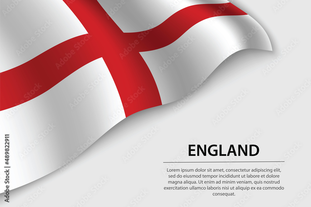 Wave flag of England on white background. Banner or ribbon vector template - obrazy, fototapety, plakaty 