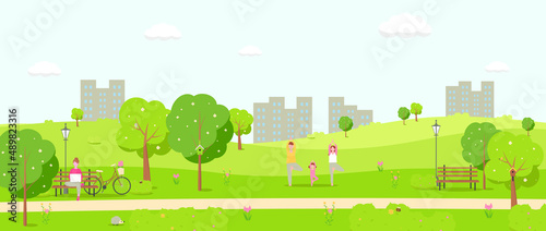 Urban landscape. People activities, freelance concept. Cityscape. Vector illustration