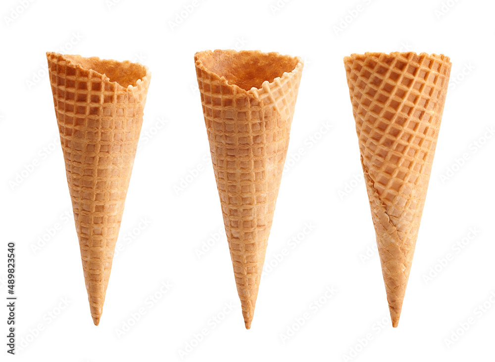 different angle of empty waffle ice cream cone isolated on white background different angle of empty waffle ice cream cone isolated on white background