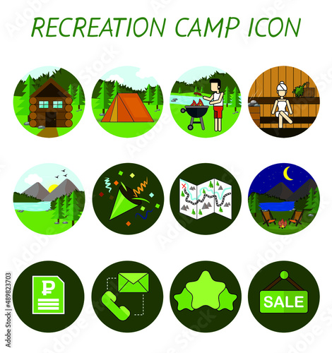 Recreation camp icon hightlight cover. House Mountan Map Rest Sale Logo