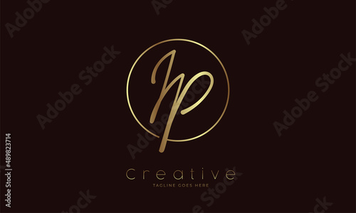 Initial IP Logo, handwritten letter IP in circle with gold colour, usable for Brand,, personal and company logos, vector illustration