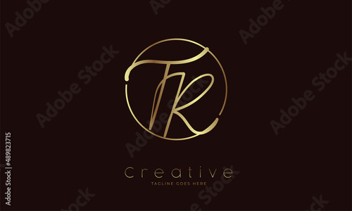 Initial TR Logo, handwritten letter TR in circle with gold colour, usable for Brand,, personal and company logos, vector illustration photo