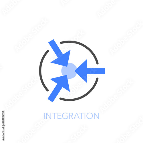 Integration symbol with three arrows pointing to the center of the circle. Easy to use for your website or presentation.
