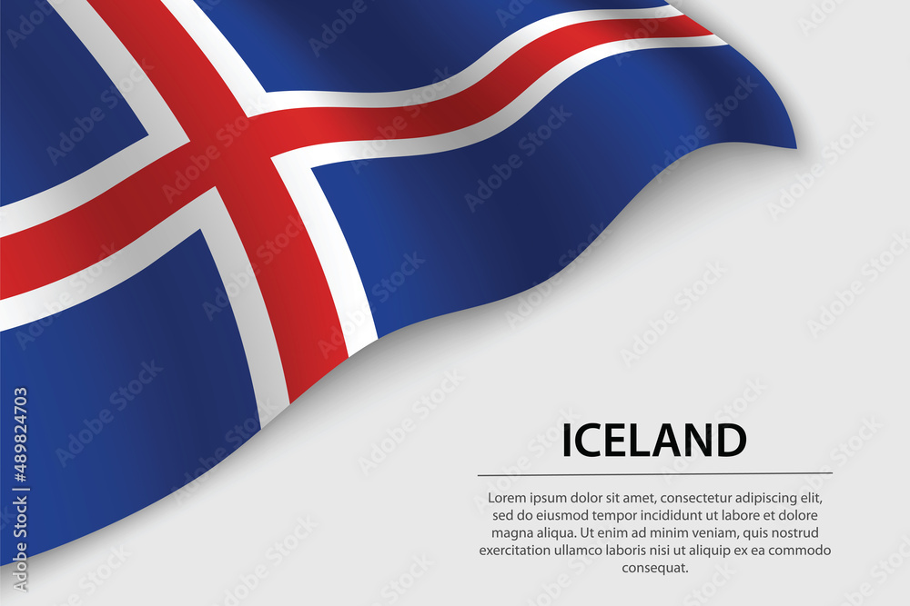Wave flag of Iceland on white background. Banner or ribbon vector template