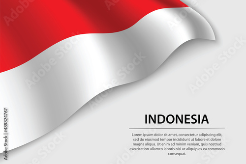 Wave flag of Indonesia on white background. Banner or ribbon vector template