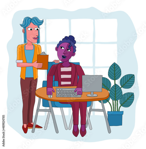 Women Working Business Illustration Office Scene