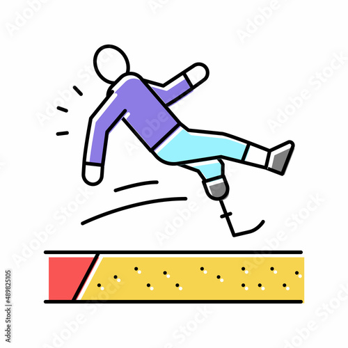 broad jump handicapped athlete color icon vector illustration