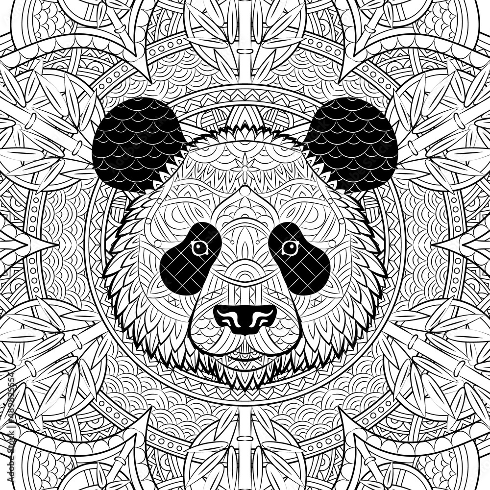 Panda Skin Patterns Panda face pattern on ornament background. Portrait of giant panda ...