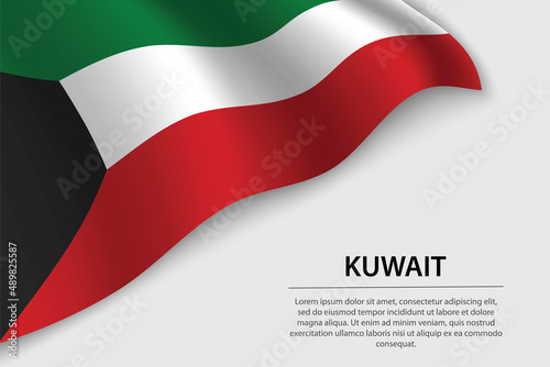 Wave flag of Kuwait on white background. Banner or ribbon vector template photo
