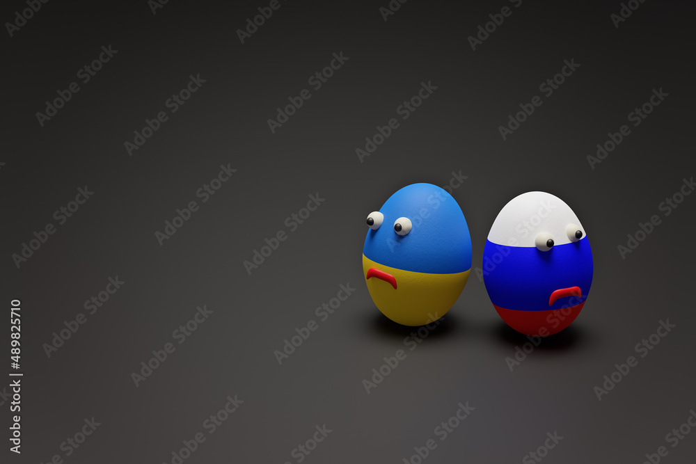 Conflict between Russia and Ukraine. Eggs painted in the colors of the flags. Conflict between Russia and Ukraine. Eggs painted in the colors of the flags.