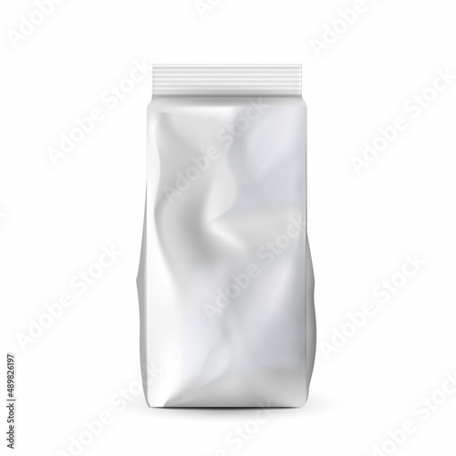 Coffee bag package pack template. Mockup coffee pouch. Foil food zip. Plastic clean arabica container vector realistic illustration
