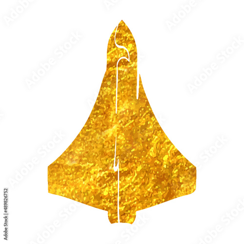Hand drawn gold foil texture icon Supersonic airplane