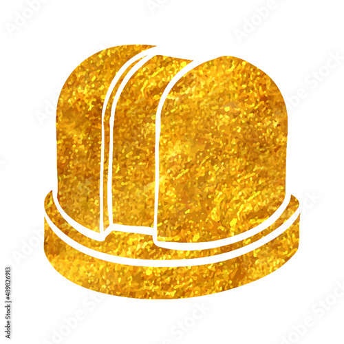 Hand drawn gold foil texture icon Earth telescope