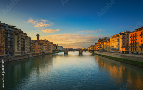 Carraia medieval Bridge on Arno river at sunset. Florence Italy © stevanzz