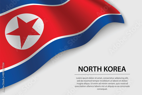 Wave flag of North Korea on white background. Banner or ribbon vector template