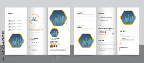 Trifold brochure template design, brochure template layout design, minimal business brochure design, annual report minimal company profile design, editable brochure template layout.
