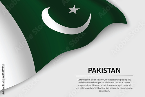 Wave flag of Pakistan on white background. Banner or ribbon vector template