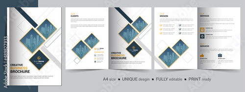 Bifold brochure template design, brochure template layout design, minimal business brochure design, annual report minimal company profile design, editable brochure template layout.