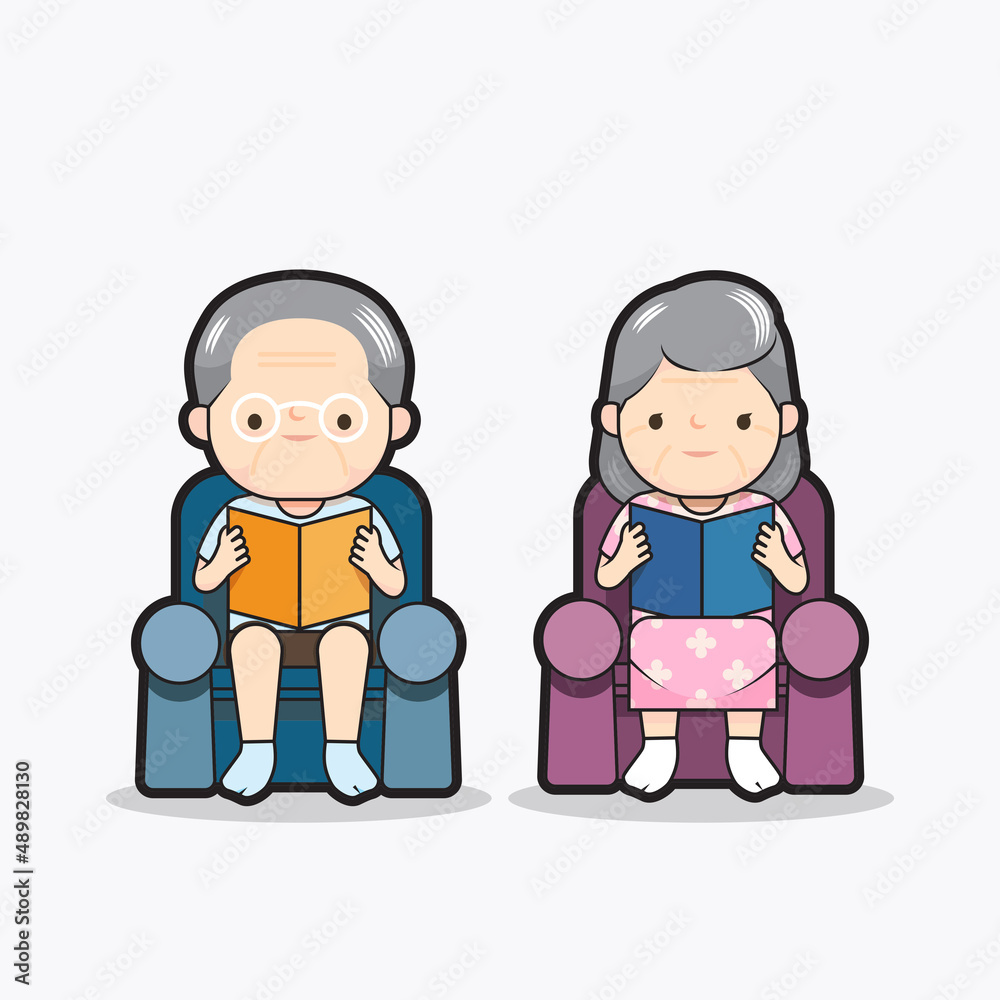 senior man and women sitting on the sofa and reading a book design vector senior man and women sitting on the sofa and reading a book design vector