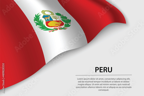 Wave flag of Peru on white background. Banner or ribbon vector template