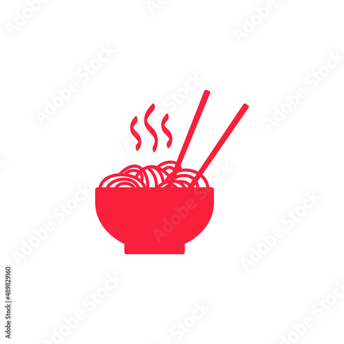 Wok noodle plate and chopsticks icon. EPS-10. Vector illustration for graphic design, Web, UI, mobile upp.