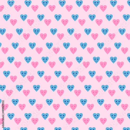 Happy Heart Mascot  Cartoon love. Cute loves cartoon with smiley face. Illustration of patterns isolated on colored background.