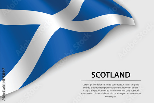 Wave flag of Scotland on white background. Banner or ribbon vector template