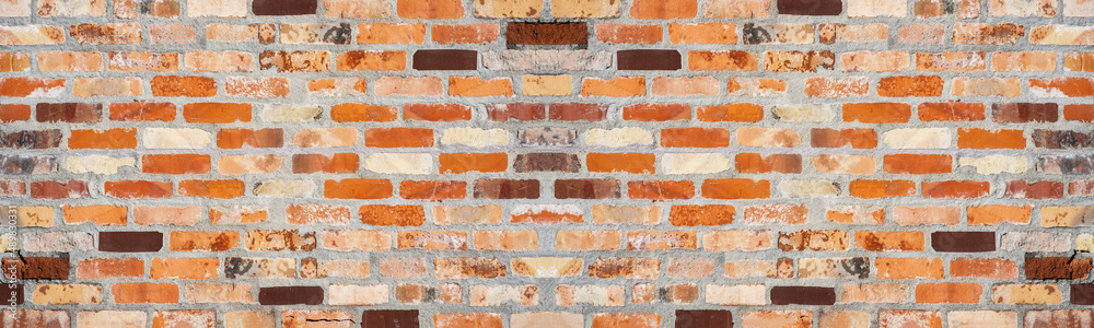 Orange red brown damaged rustic brick wall brickwork stonework masonry texture background banner panorama pattern template architecture Orange red brown damaged rustic brick wall brickwork stonework masonry texture background banner panorama pattern template architecture