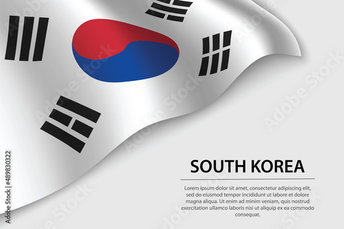 Wave flag of South Korea on white background. Banner or ribbon vector template