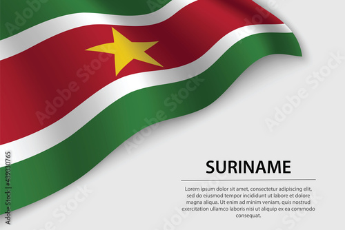 Wave flag of Suriname on white background. Banner or ribbon vector template photo