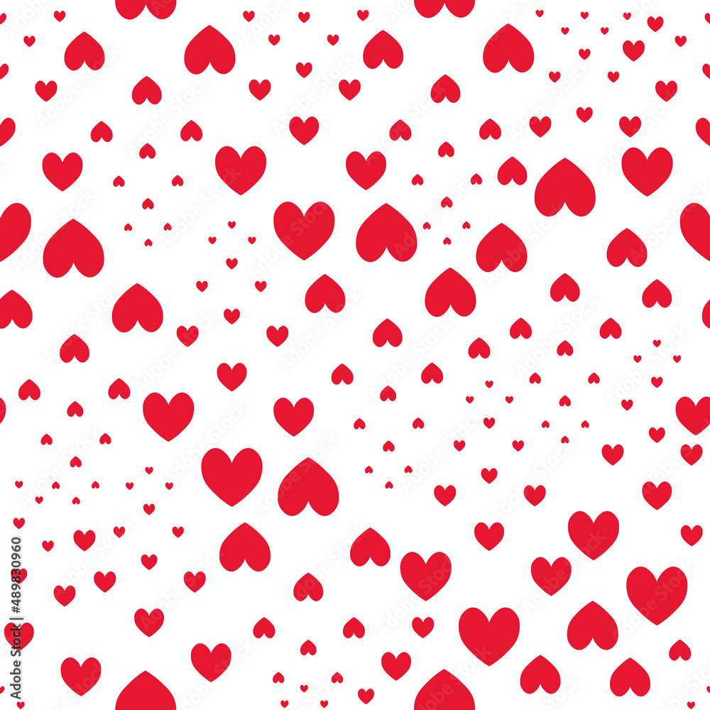 Red hearts. Seamless vector pattern. Endless ornament. Romantic print. Repeating symbols of love. Isolated colorless background. Flat style. Idea for web design, cover, wrapper, wallpaper.