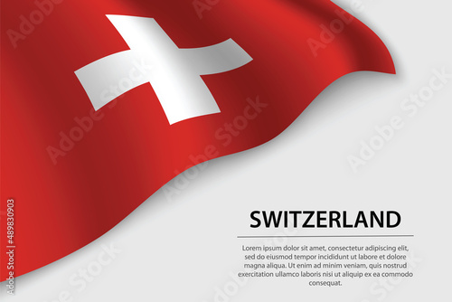 Wave flag of Switzerland on white background. Banner or ribbon vector template photo