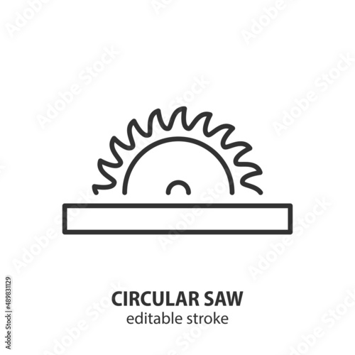 Circular saw blade line icon. Joinery vector symbol. Editable stroke.