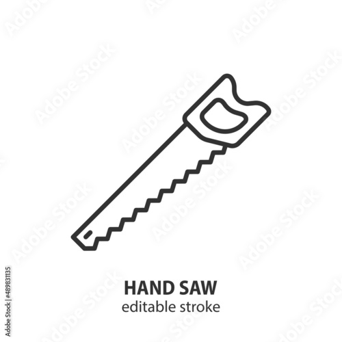 Hand saw line icon. Sawing tool vector symbol. Logging outline sign. Editable stroke. © texturis