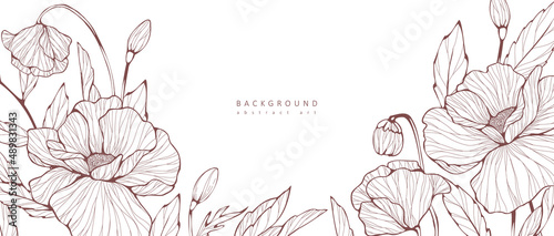 Fotografia Luxury botanical background with trendy wildflowers and minimalist flowers for wall decoration or wedding