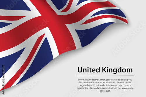 Wave flag of United Kingdom on white background. Banner or ribbo
