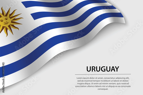 Wave flag of Uruguay on white background. Banner or ribbon vecto photo