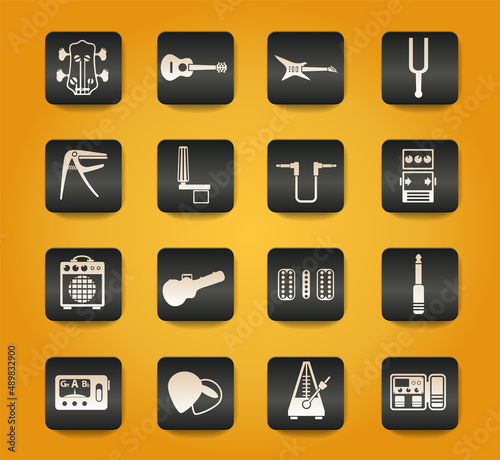 guitar and accessories icon set