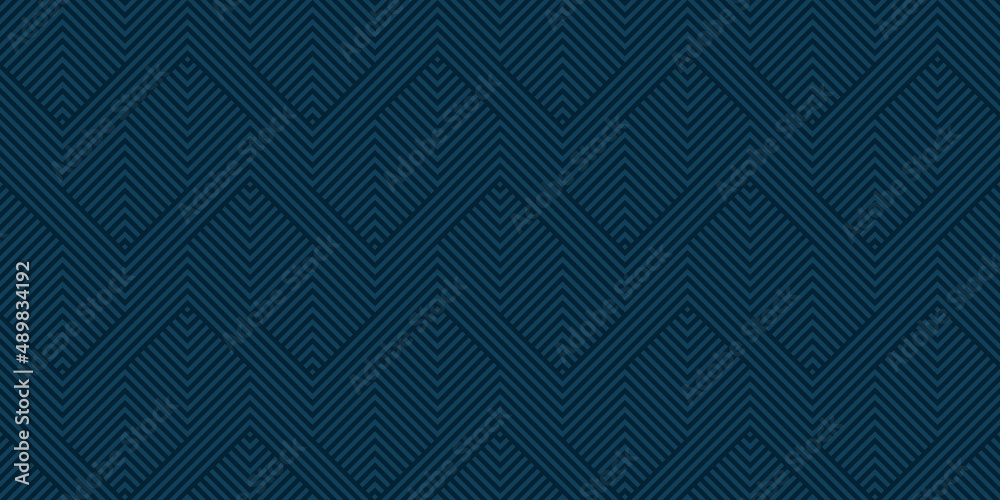Geometric lines seamless pattern. Simple vector texture with diagonal stripes, lines, chevron, zig zag. Abstract dark blue linear graphic background. Subtle modern minimalist ornament. Repeat design