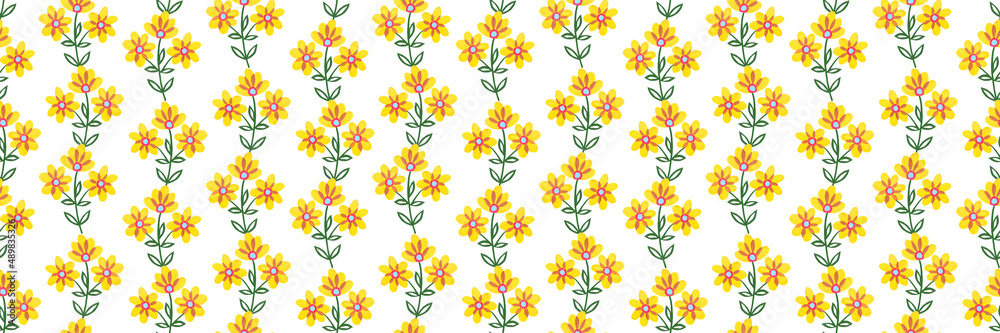 Yellow flower repeat seamless pattern bouquet blossom illustration on white background