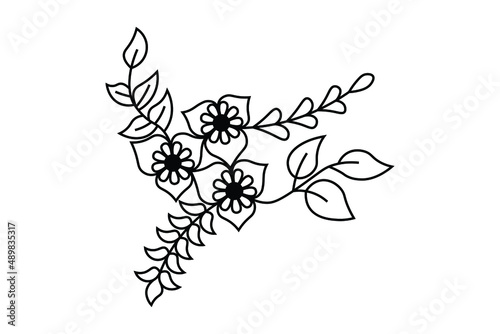 flower outline  natural floral branch elements  vector line illustration  continues line drawing  ornaments