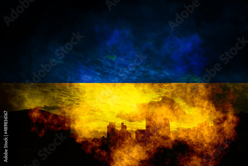 Closeup of grunge Ukrainian flag 
