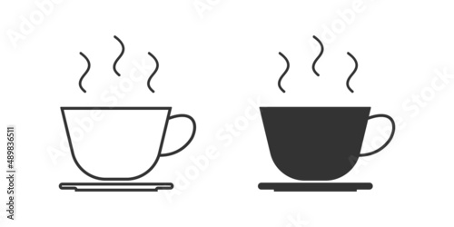 Hot coffee cup sauser icon. Mug beverage symboll. Esspresso drink vector.
