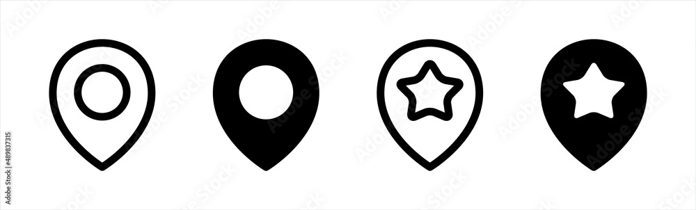 Map pointer with star icon. Favorite pin icon. Simple map pin. Map pointer with star icon. Favorite pin icon. Simple map pin.