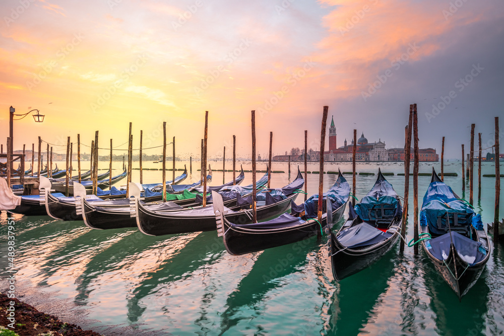 Gondolas In Venice, Italy at Dawn