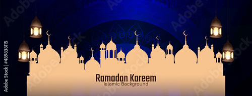 Religious Ramadan Kareem islamic festival greeting banner with mosque
