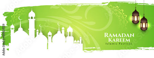 Religious Ramadan Kareem islamic festival greeting banner with mosque